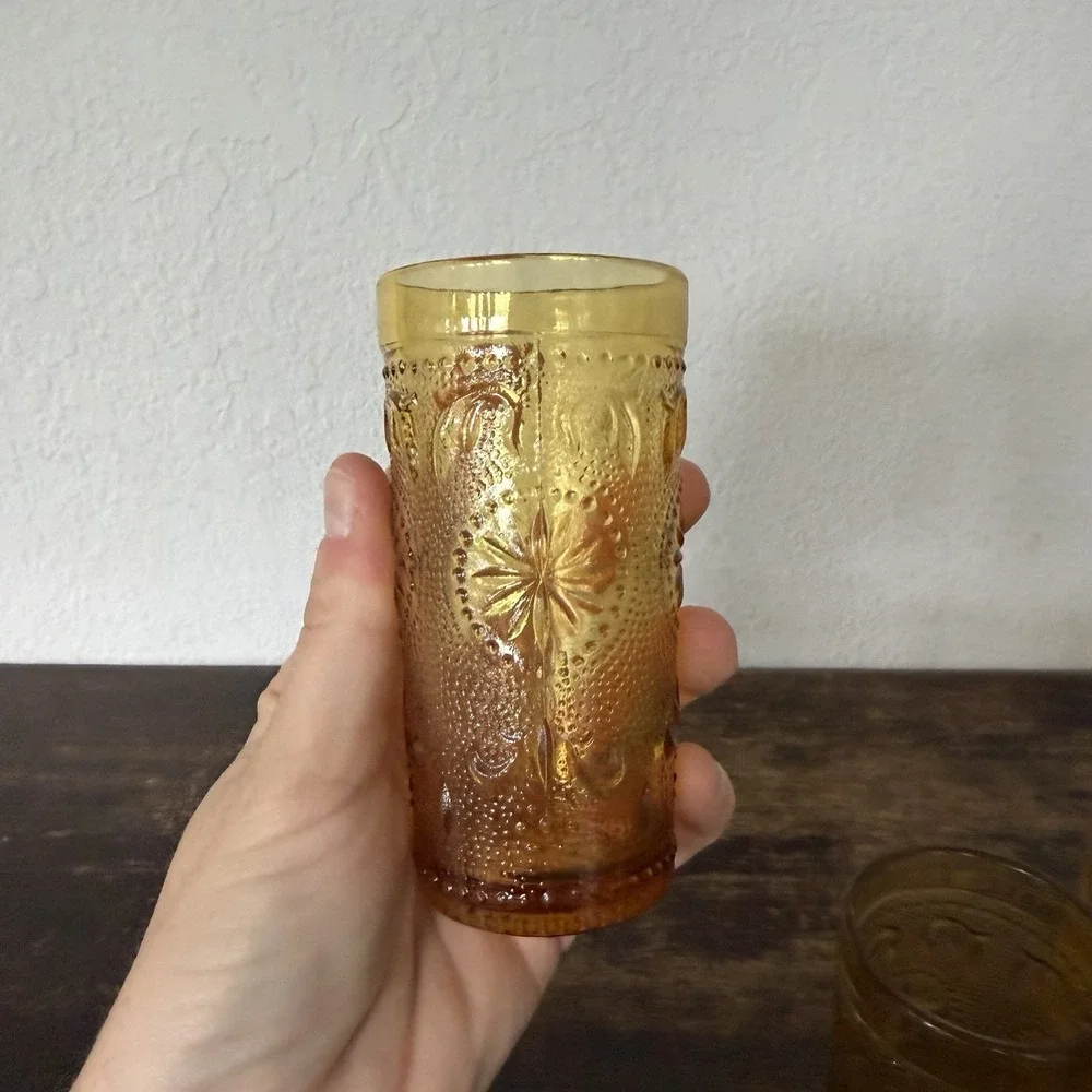 Vintage MCM Brockway American‎ Concord Mini Amber Glasses Tumblers Retro Barware